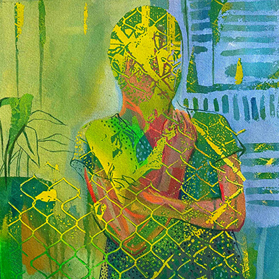 Abstract painting with layered textures and mixed media by Elham Bayati
