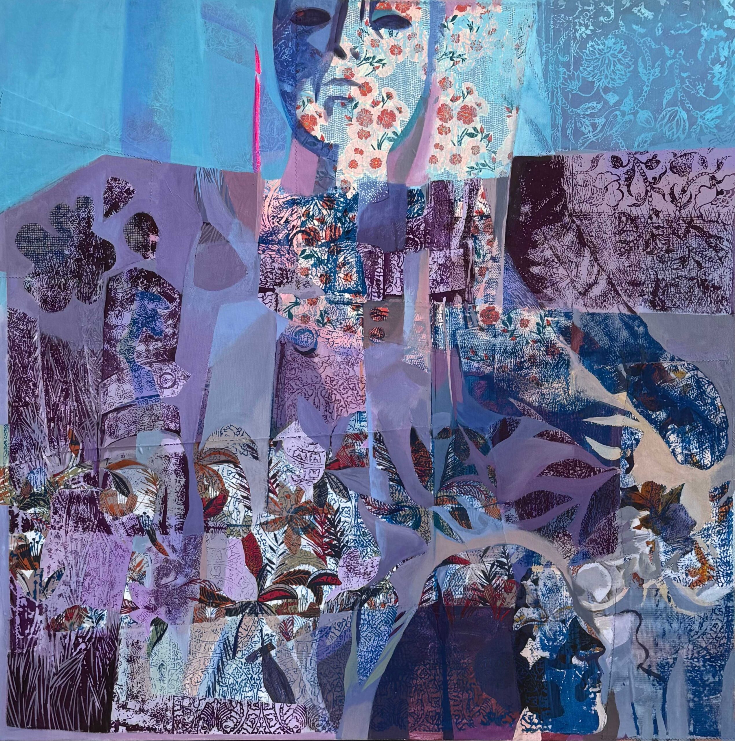 silence in indigo - Mixed Media 92x92 cm - 36x36 in.